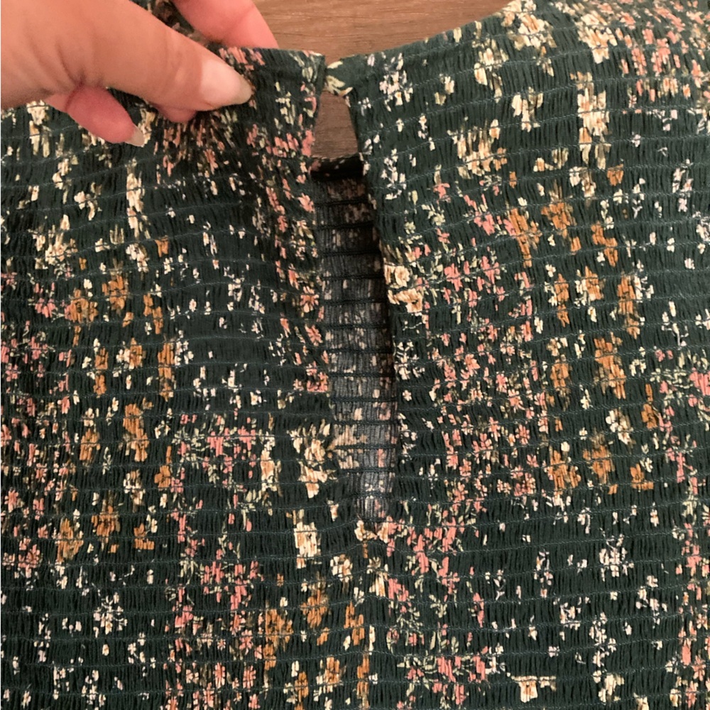 American Eagle Green Floral Smocked Bodice Long Sleeve Maxi Dress Women’s L - Picture 8 of 12